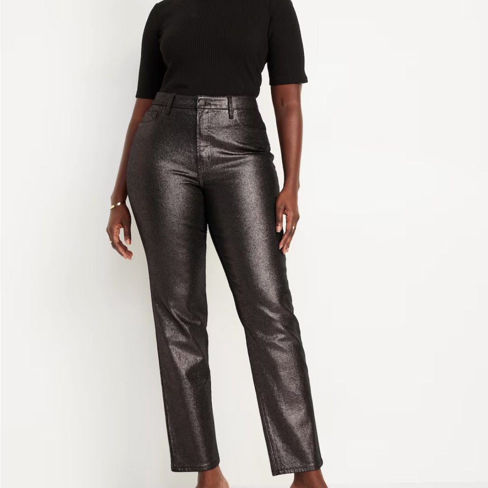 Old Navy OG straight High Rise Black/ Golden sparkle Women’s Jeans NWT